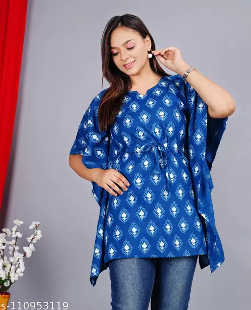 Stylish Rayon Printed   women Mint Green buti  Kaftan Top
