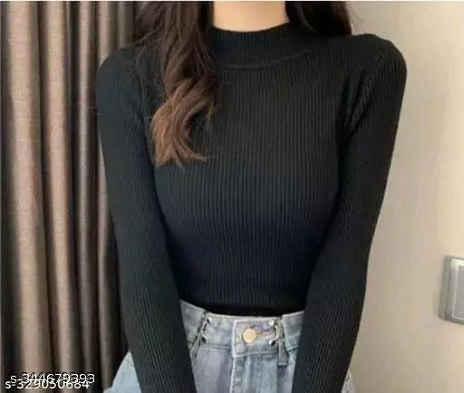 Jkp Collection Women's & Girl's Casual Top For Stylish Lycra Fabric Full Sleeve Solid pattern Perfact Top In Color Black