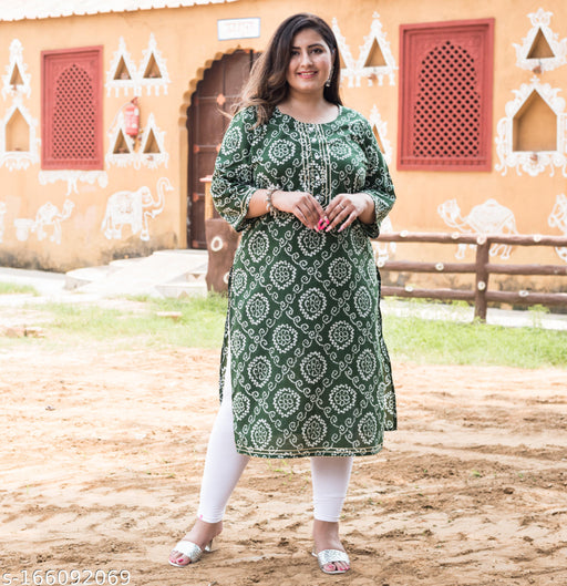 Swasti Plus Size  Women Bandhani Print Cotton Blend Straight Kurta