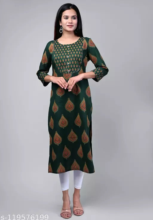 Women Printed Pure Cotton Straight Kurta