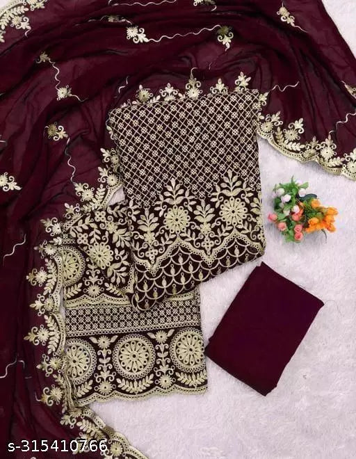 Trendy Fashionable Salwar Suits & Dress Materials Unstiched Patiala Embroidered Work Plus Double Layer Multiwork Sequence Work Georgette Salwar Suit & Dress Materials