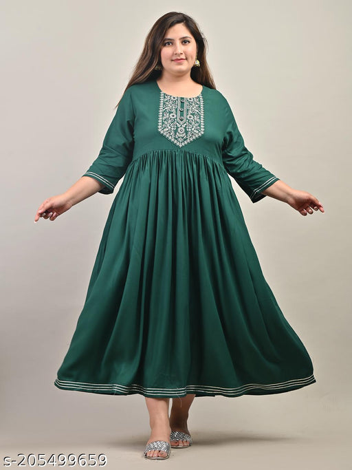 Swasti Plus Size Women Embroidered  Embellished  Solid Gown Kurta