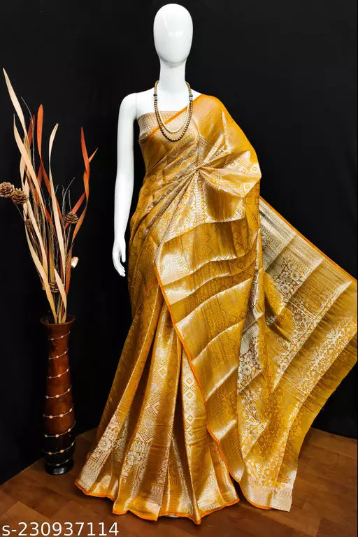 Morpich Fashion Yellow Banarasi Silk Silver Zari Saree