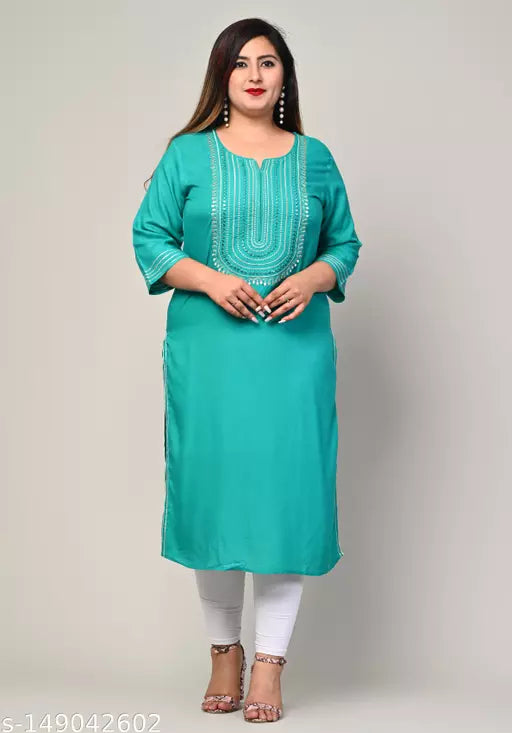 Swasti  Plus Size Women Embroidered Cotton Blend Straight Kurta