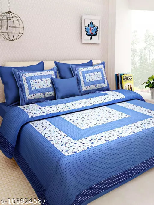 Double Pure Cotton Bedsheet With 2 Pillow Covers