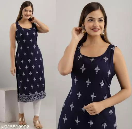 Women's Floral Printed Straight Fit Sleeveless Kurti/Kurta