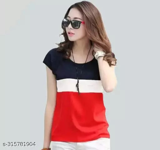 Women Color Block HALF Sleeve Designer Party wear T-shirts for women and Girls (Combo2)