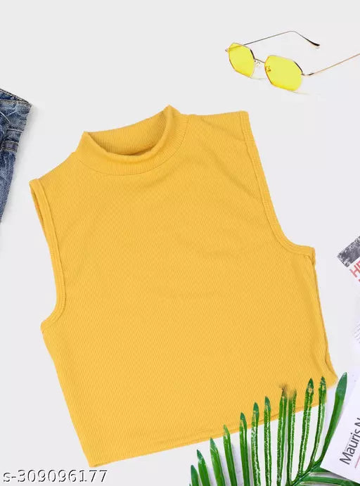 Women's Solid Cotton Rib Knit Crop Tank Top