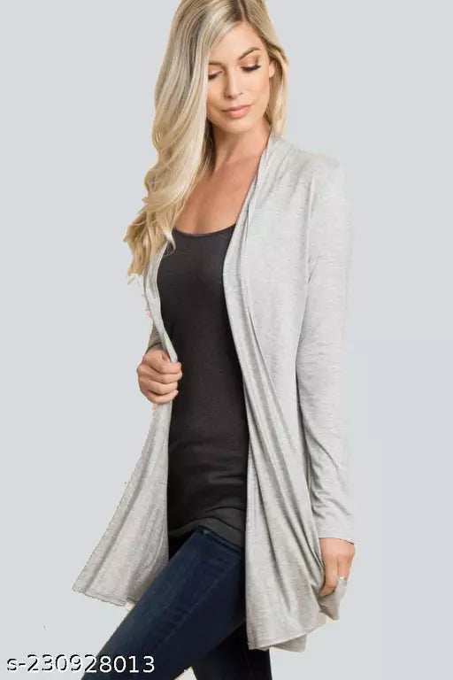 Vivient Women Grey Plain Long Shrug