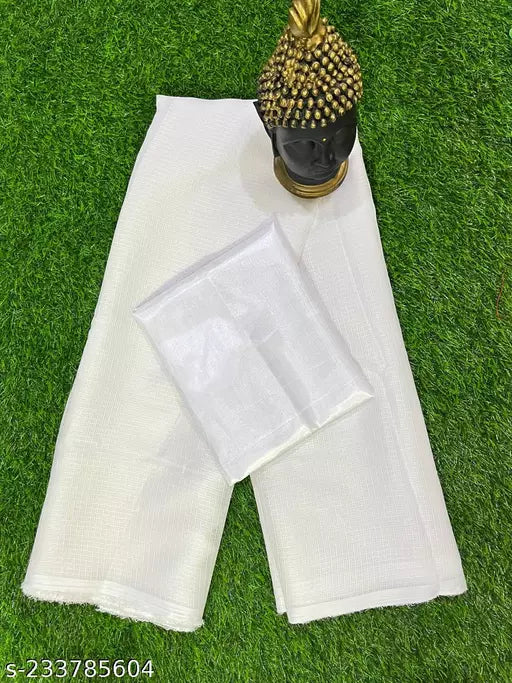 Soft Cotton Sarees With Fancy Blouse Pieces White