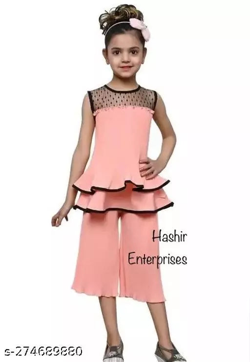 Crepe fabric peach plain dress for kids