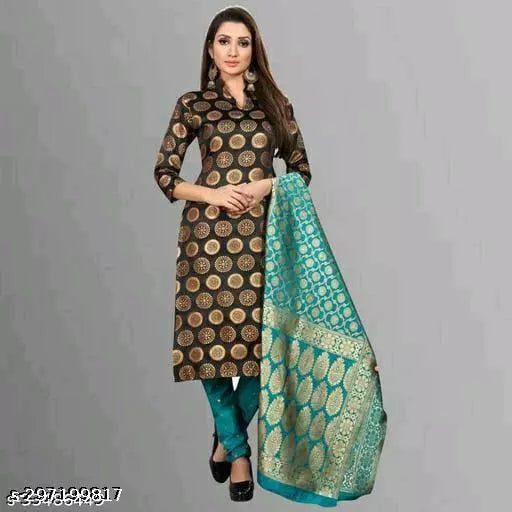 SUIT+RAMA SARKARI-RAMA BUTTI-BLACK GOLA TOP