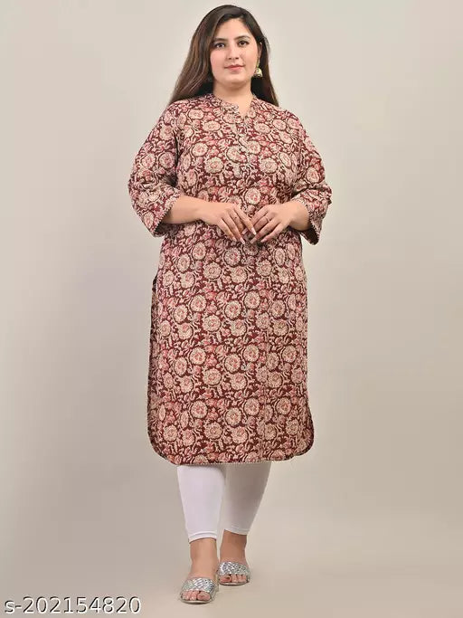 Swasti Plus Size Women Printed  Floral Print Pure Cotton Straight Kurta (Maroon)