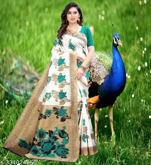 LIGHT WEIGHT BEAUTIFUL DESIGN COTTON BLEND -ART SILK MIX MATERIAL) SAREE WITH UNSTICHED BLOUSE