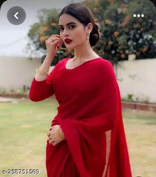 Georgette Red Sarees BY KRADDLE