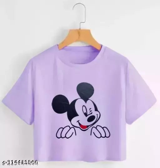 Trendy Feminine Printed Crop Tshirt Round Neck Top For Womens