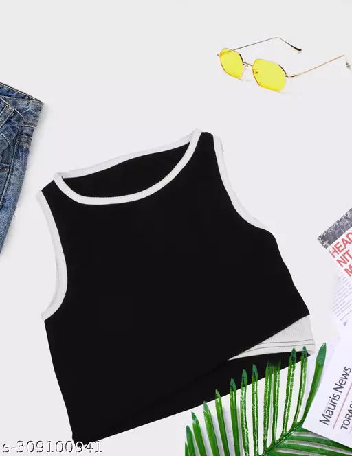 Women's Solid Cotton Rib Knit Crop Tank Top