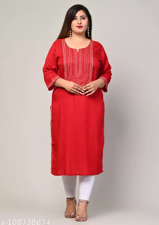 Swasti Plus Size  Women Embroidered Cotton Blend Straight Kurta