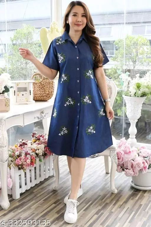 Trendy Fashion Denim Dress with Embroidery