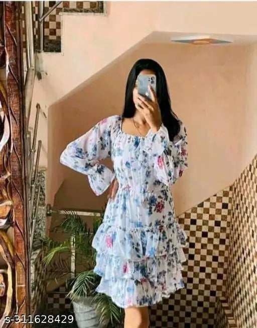 Blue BFF Dress GEORGETTE PRINTED  MIDI DRESSES