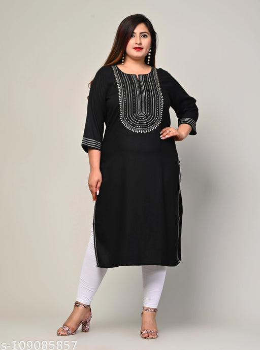 Swasti  Plus Size Women Embroidered Cotton Blend Straight Kurta
