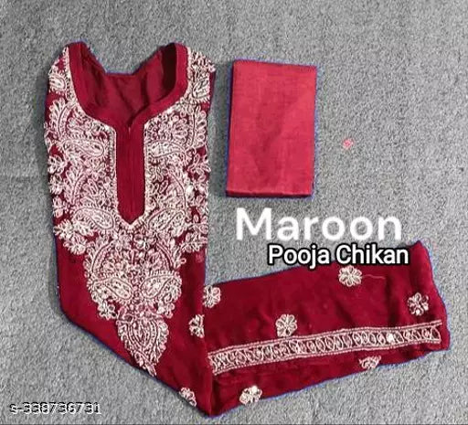 Chikankari embroidered mirror work gala booty chiffon kurti with cotton inner.