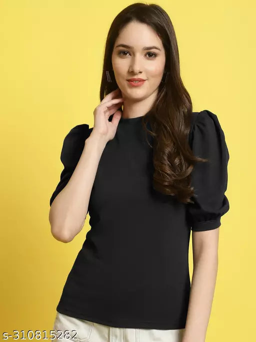 Casual Regular Sleeves Solid Women Black Top (Women Top | Women Tops | Top)
