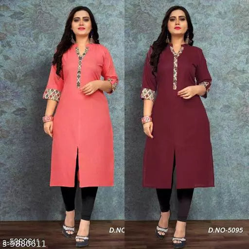 Women Cotton Front Slit Solid Kurti