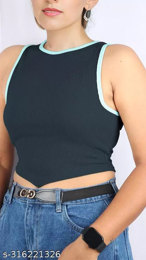 Women's Solid Cotton Rib Knit Crop Tank Top