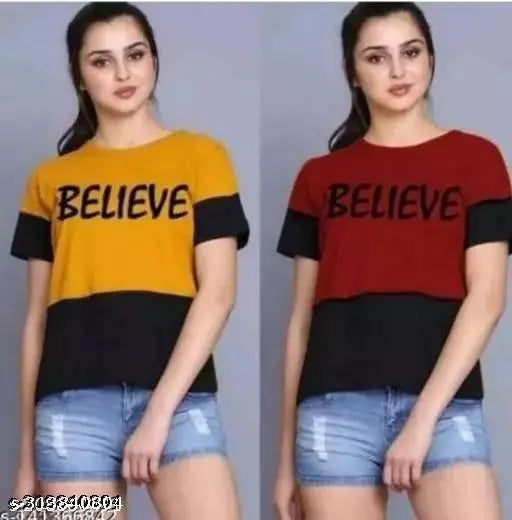 Women Color Block HALF Sleeve Designer Party wear Top for women and Girls (combo of 2)