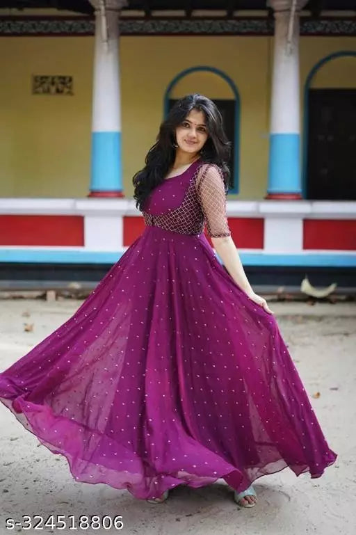 Exquisite Georgette Gown with Jacket for ladies - A Stylish Maxi Dress  long frock for Women  Ideal for Weddings  Formal Events  Parties  Ceremonies  Photo Shoots  Performing Arts  and Anniversary Celebrations