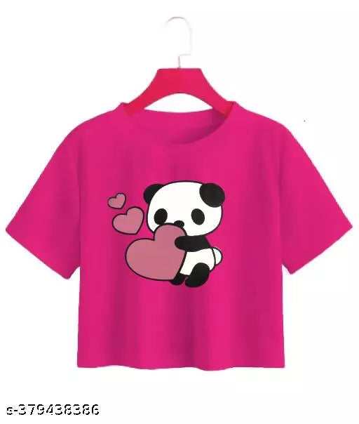 Trendy Feminine Printed Crop Tshirt Round Neck Top For Womens