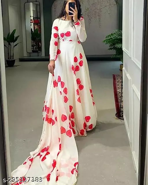 QVAZOR Stylish Fancy Trendy Printed Georgette Gown For Women For Party Wedding Festival Functions