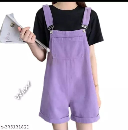 Women s & Girls Stylish Denim Cotton Fabric High Quality Dungree + Tee Color Lavendar