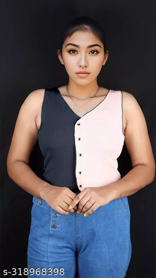 Women's Solid Cotton Rib Knit Crop Tank Top