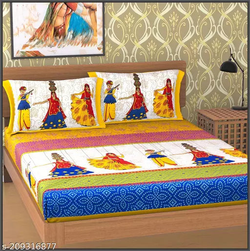 Jaipuri Pure Cotton Double Queen Bedsheet With 2 Pillow Covers