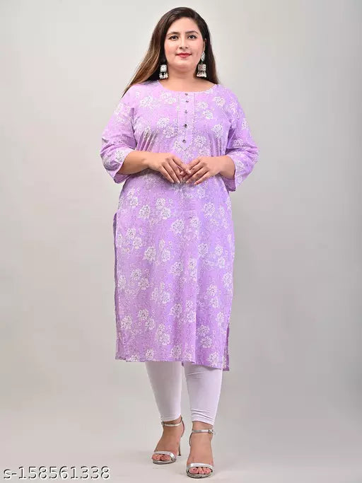 Swasti  Plus Size Women Printed  Floral Print Pure Cotton Straight Kurta  (Purple)