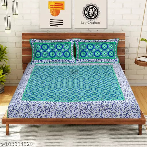 Double Pure Cotton Bedsheet With 2 Pillow Covers