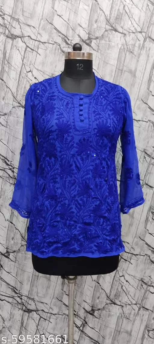 Sequence Aari Work Georgette Short Top.