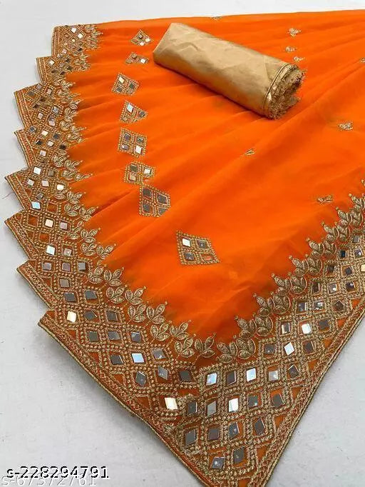 HEAVY KAJU DESIGN EMBROIDERY WORK WITH MIRROR SAREE BY KRADDLE