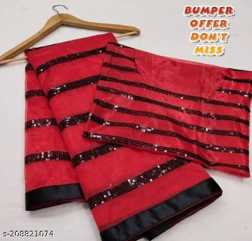 Stylish Sequence Work Net Saree With Fancy Blouse Pieces