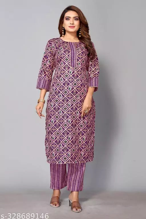 Women Cotton Fancy Stripped Kurti With Bottom