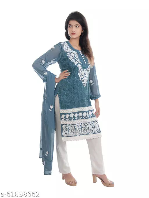 Pooja Georgette medium kurti stole laish