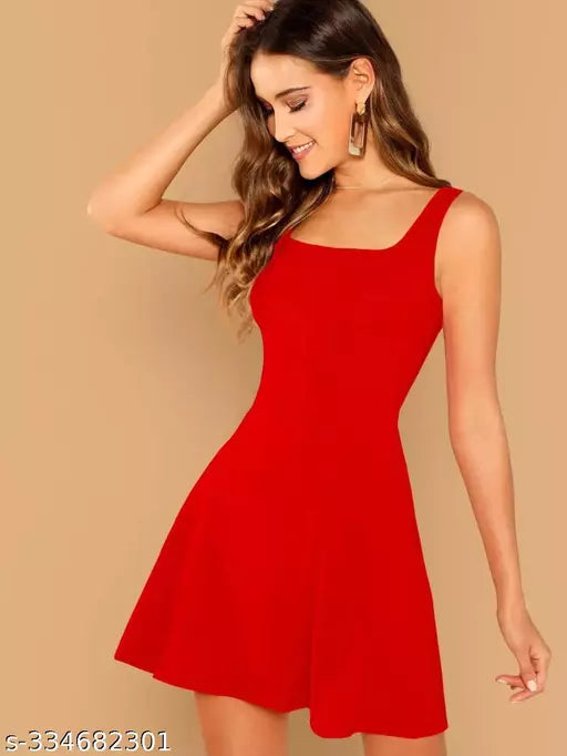 Fancy Polyester A-Line Red Dress: Perfect Party Wear for Women