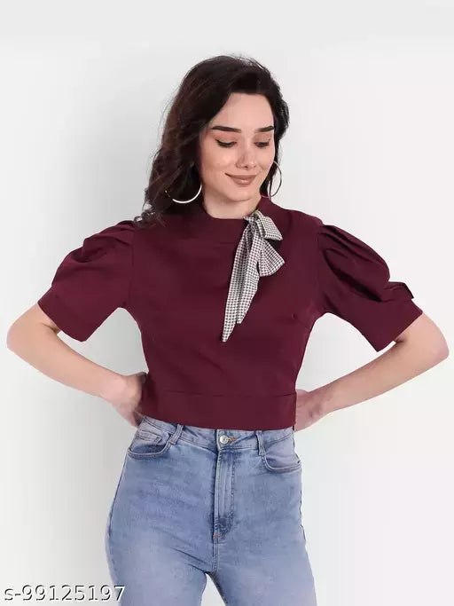 Puff Sleeves Crop Top For Women
