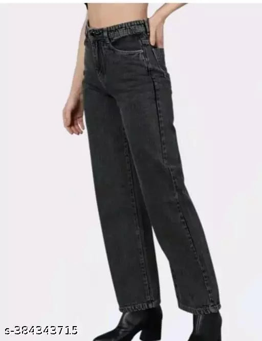 Women s & Girls Causal Denim  Straight Mid Rise Black Jeans use for Outdoor & Indoor.