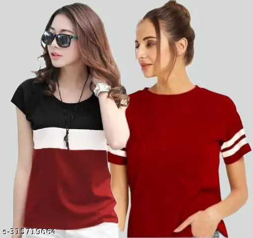 Women Color Block & Striped HALF Sleeve Designer hooded casual wear Top for women and Girls