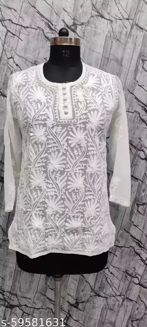 Aari Georgette Sequence short kurtis.