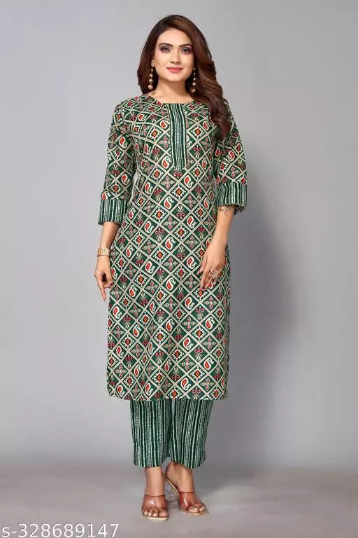 Women Cotton Fancy Stripped Kurti With Bottom