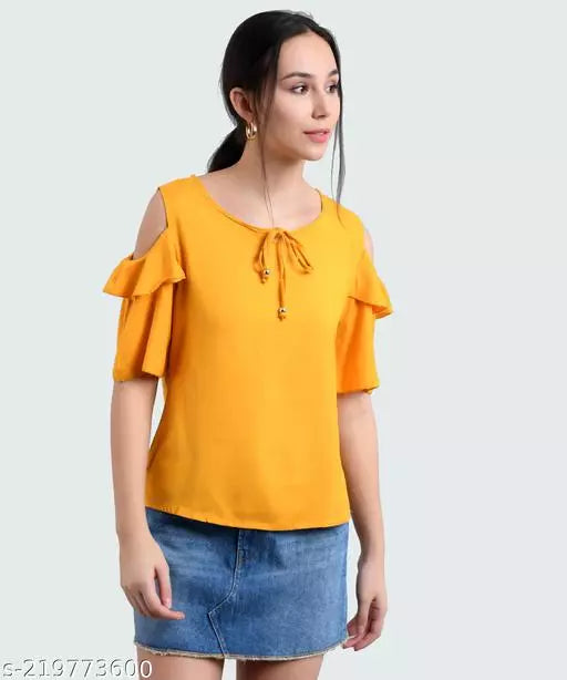 Vivient Women Mustard Front Knot Top